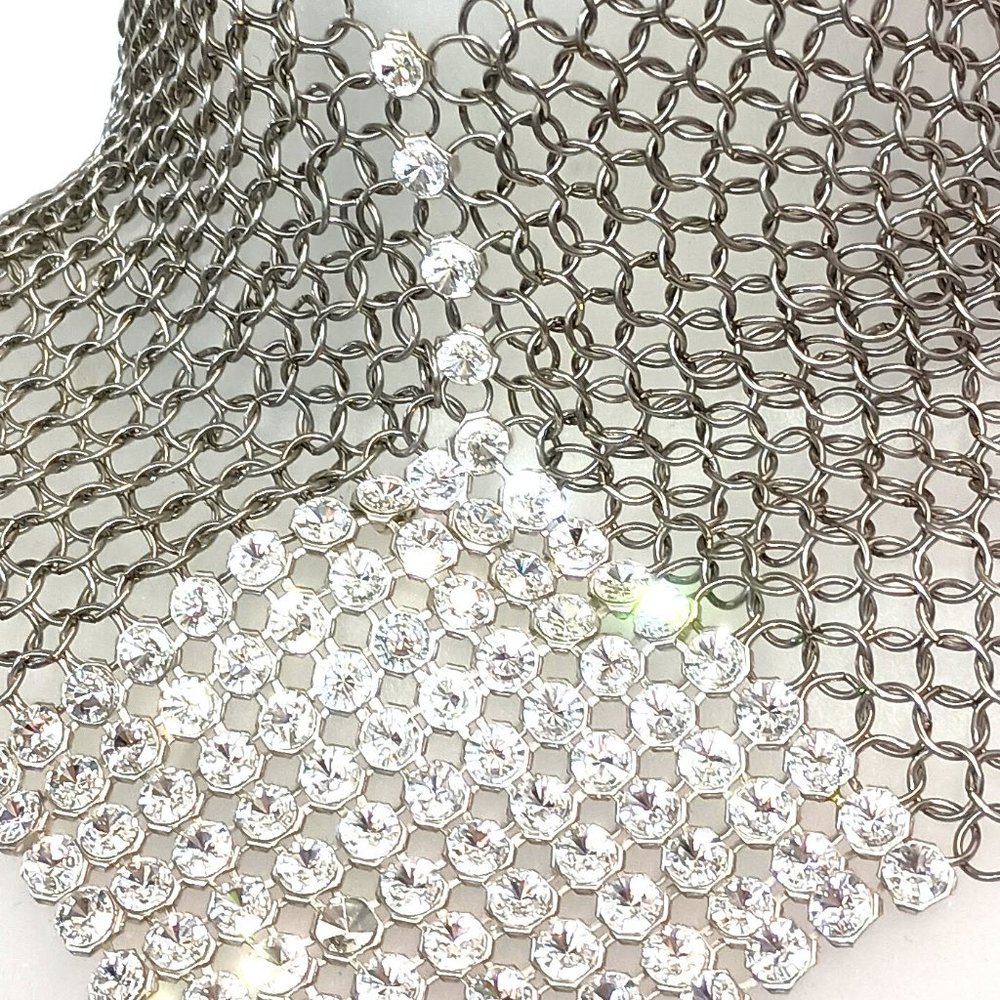 Ferrara Whiting and Davis Large Ring Mesh Necklace With Swarovski Crystal Mesh - Picture 2 of 5